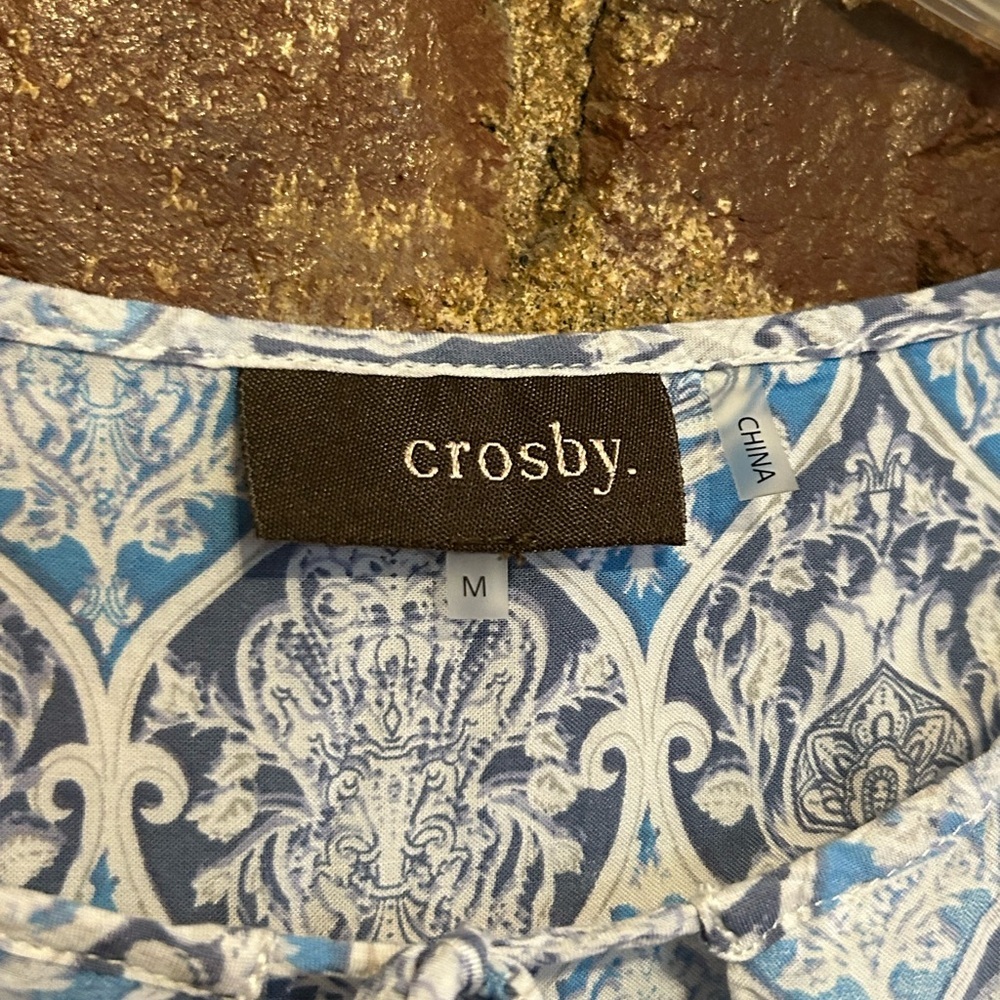 Crosby Blue and White Relaxed Blouse with Mandarin Collar Size L - Picture 7 of 9
